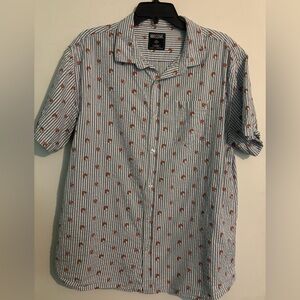 Massive Mens Sz XL Short Sleeve Seersucker Blue White Stripe Mushroom Button Up